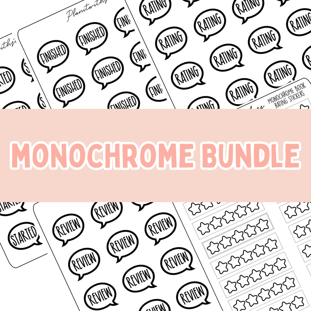 Book Journal Starter Sticker Pack - Monochrome (Bundle)