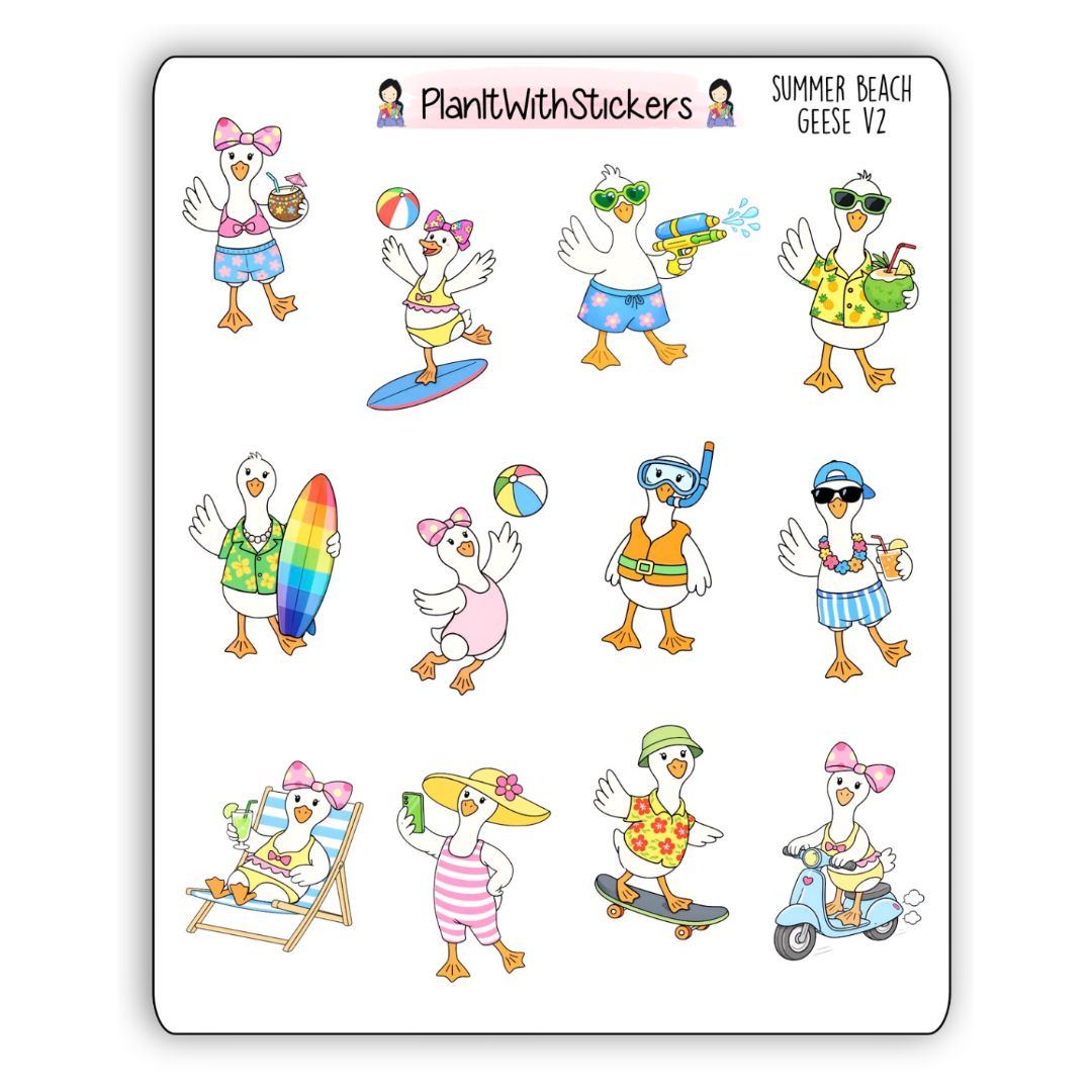 Summer Beach Silly Goose V2 Sticker Sheet