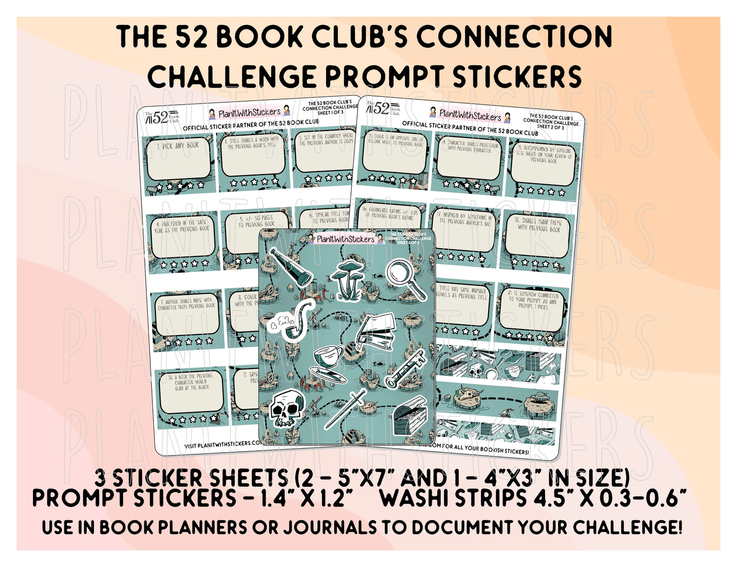 The 52 Book Club's Connection Challenge (Summer 2025) Reading Challenge Prompt Stickers