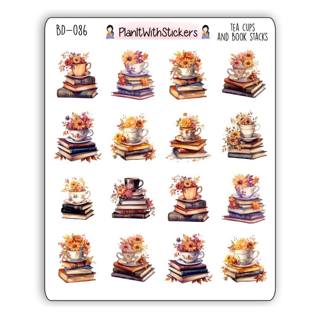 Tea Cups and Book Stacks Stickers – Fall 2025 Collection