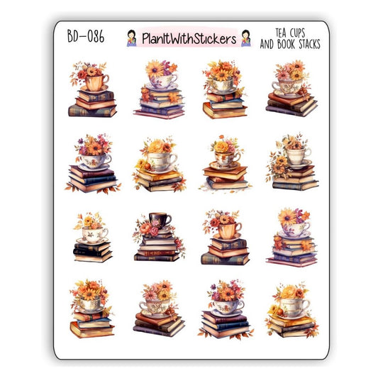 Tea Cups and Book Stacks Stickers – Fall 2025 Collection