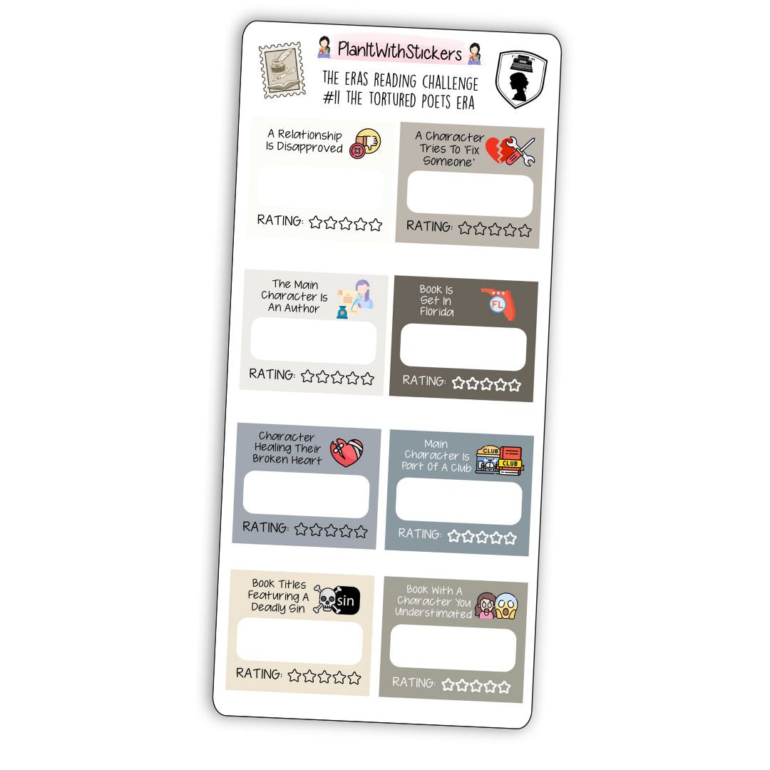 The Tortured Poets Era (#11) The Eras Reading Challenge Book Prompt Stickers