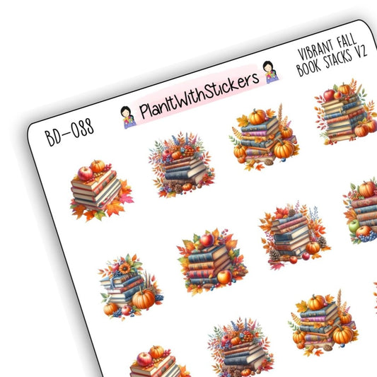 Vibrant Fall Book Stack Bookish Stickers V1 – Fall 2025 Collection