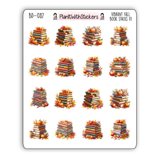 Vibrant Fall Book Stack Bookish Stickers V1 – Fall 2025 Collection