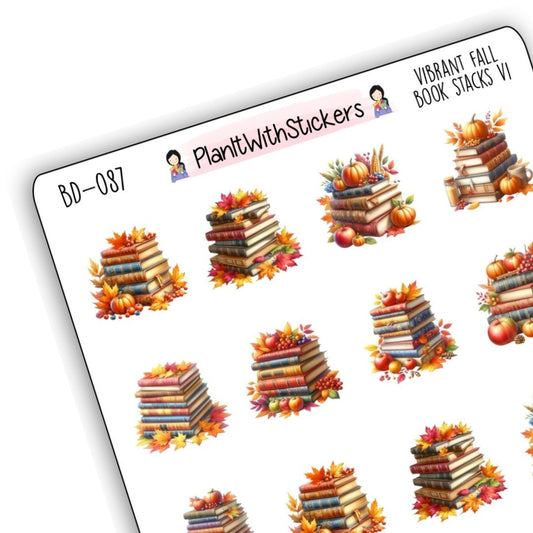 Vibrant Fall Book Stack Bookish Stickers V2 – Fall 2025 Collection