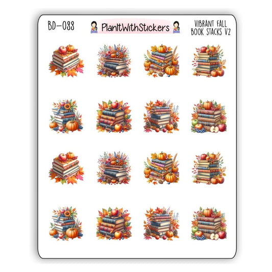 Vibrant Fall Book Stack Bookish Stickers V2 – Fall 2025 Collection