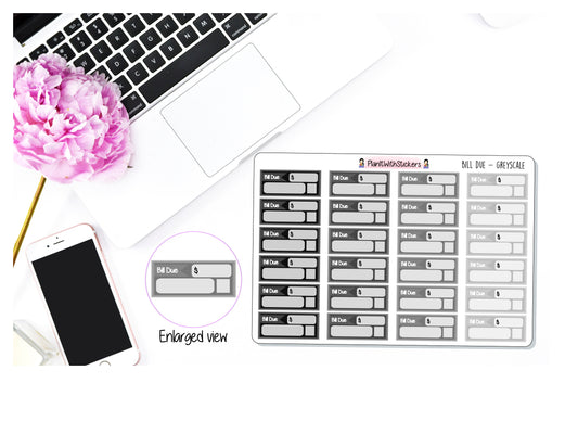 038 - GREYSCALE Bill Due Pay Bill Planner Stickers for , Plum Paper, Recollections, and similar planners