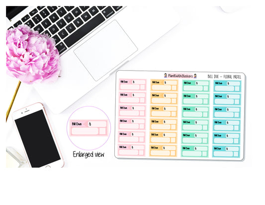 038 - FLORAL PASTEL Bill Due Pay Bill Planner Stickers for , Plum Paper, Recollections, and similar planners