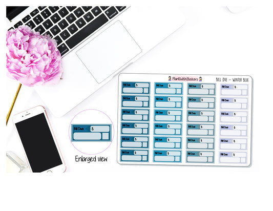 038 - WINTER BLUE Bill Due Pay Bill Planner Stickers for , Plum Paper, Recollections, and similar planners