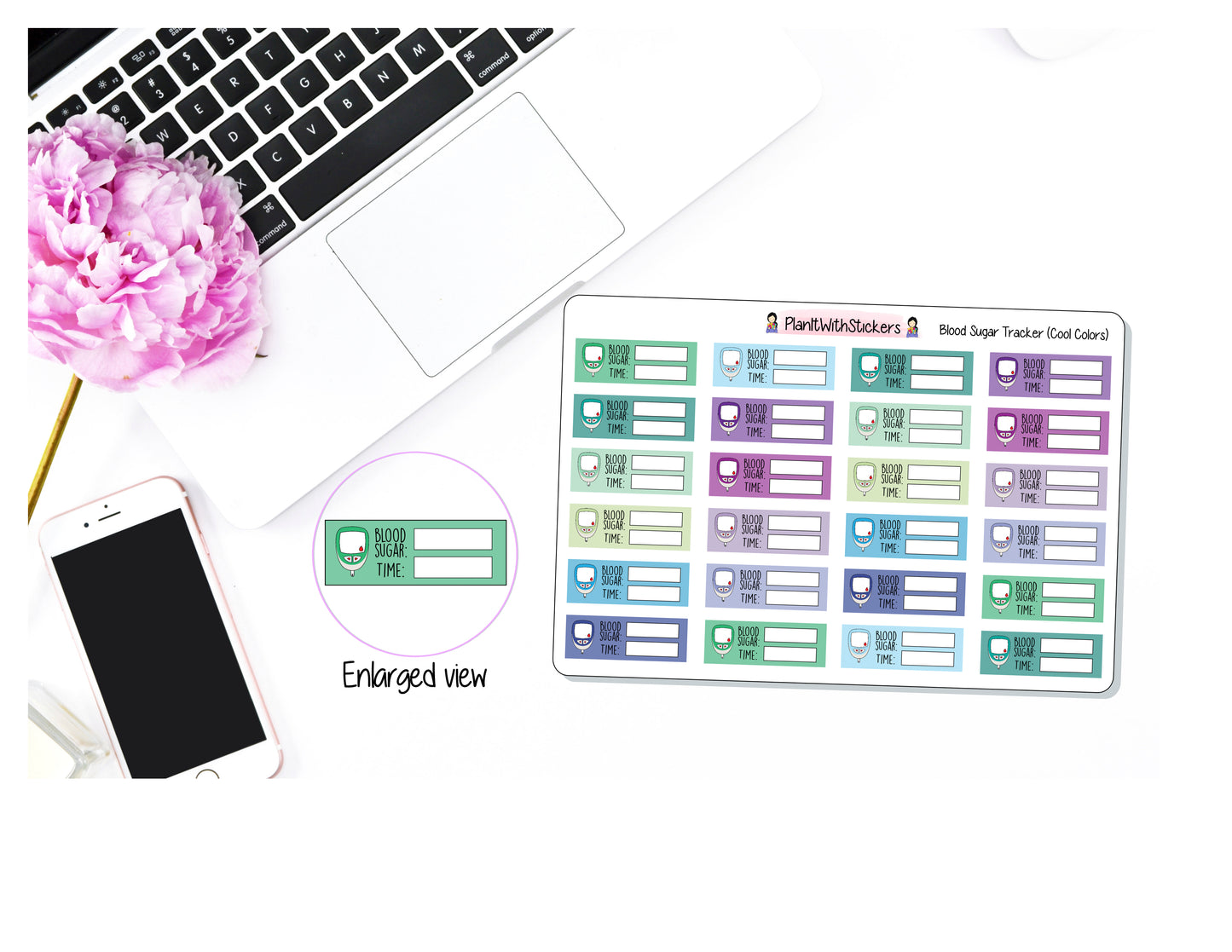 Blood Sugar / Glucose Daily Tracker Sticker for , Plum Paper, and other Similar Sized Planners