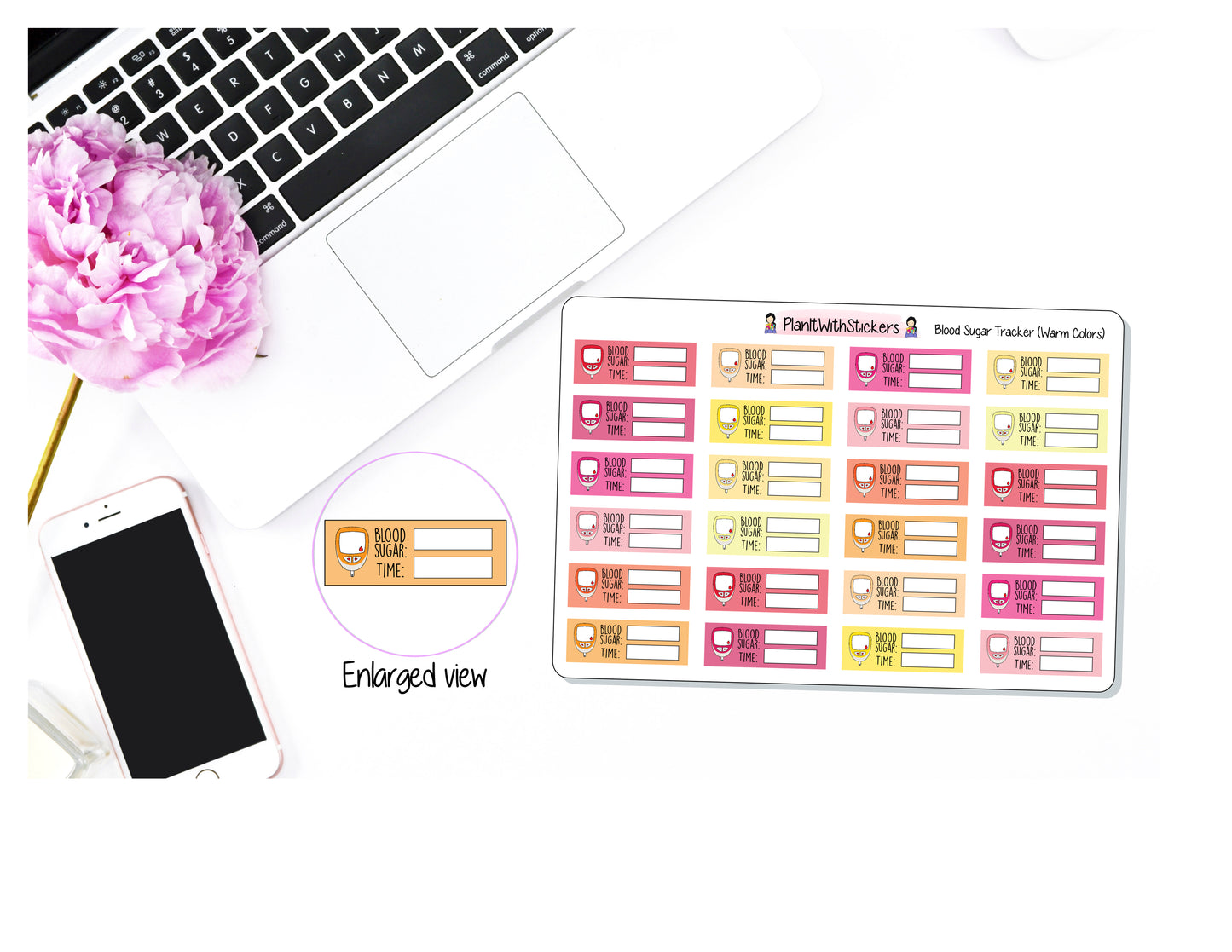 Blood Sugar / Glucose Daily Tracker Sticker for , Plum Paper, and other Similar Sized Planners