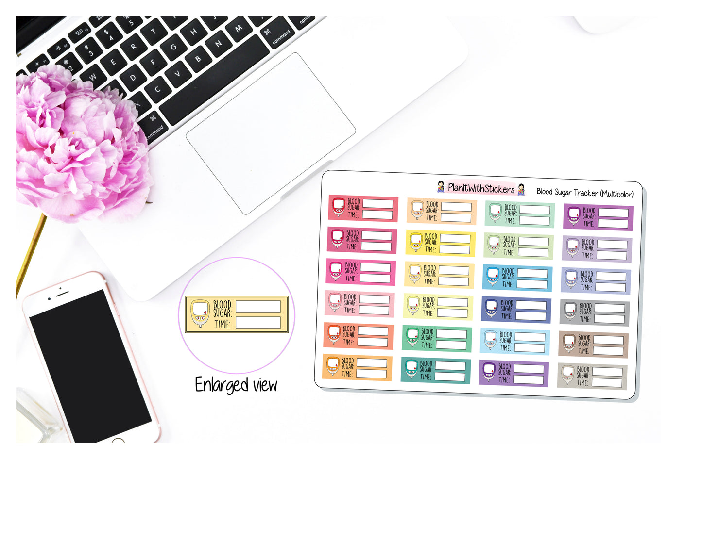 Blood Sugar / Glucose Daily Tracker Sticker for , Plum Paper, and other Similar Sized Planners