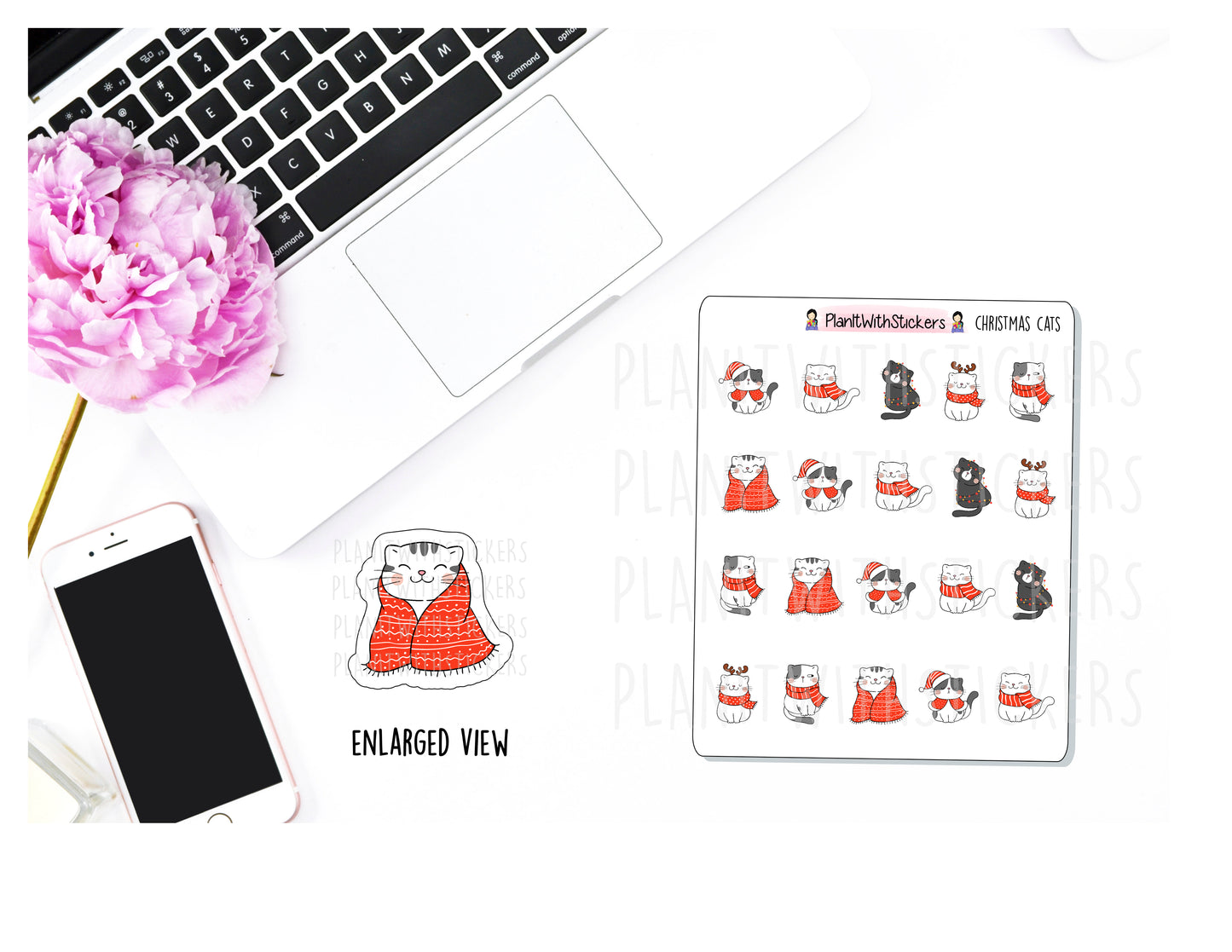 Christmas Winter Holiday Cats Sticker Sheet