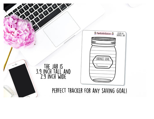 Large Savings Jar (1 Jar) Color In Goal Tracker Sticker | For , Plum Paper, and Other Similar Planners