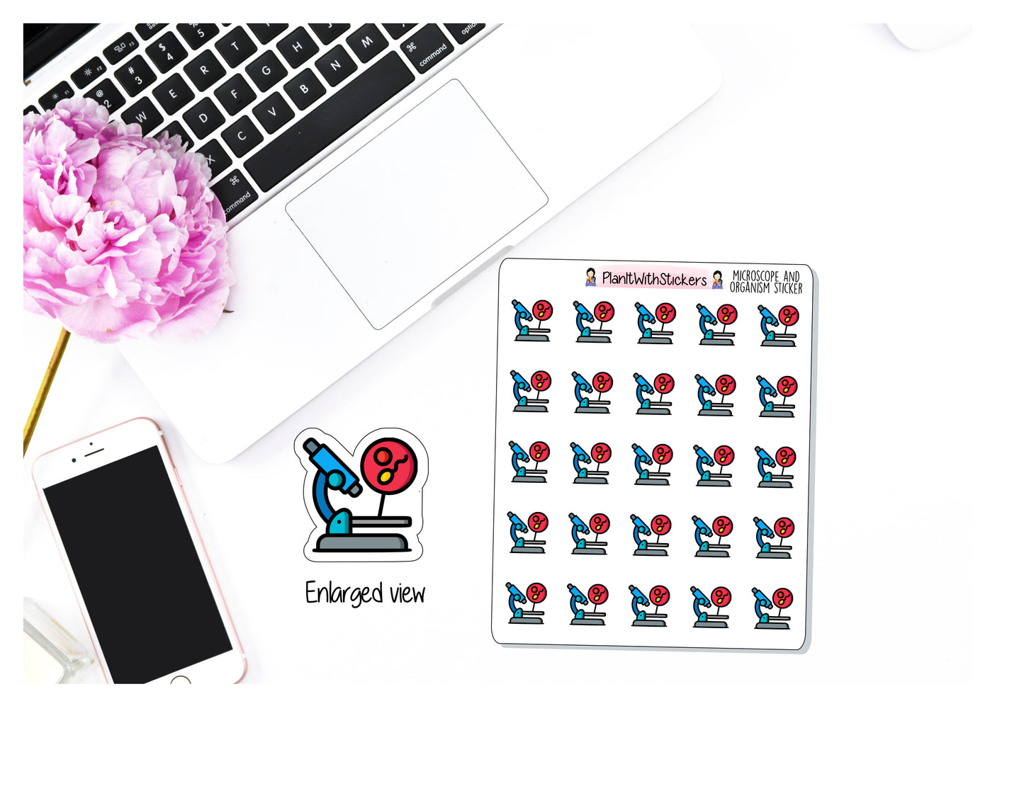 Microscope with Organism, Laboratory, School / College Science Class Stickers for and similar planners