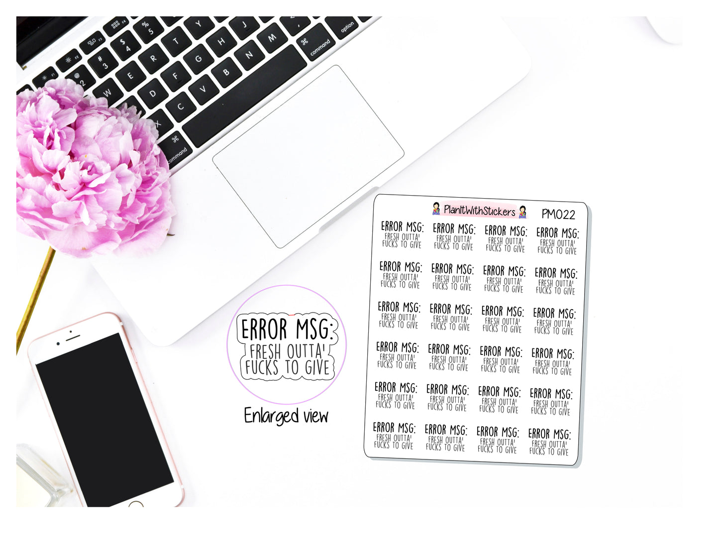Fresh Out of Fu*ks Typography Cuss Word Adult Language Potty Mouth Sticker for , Plum Paper, Recollections, and similar planners