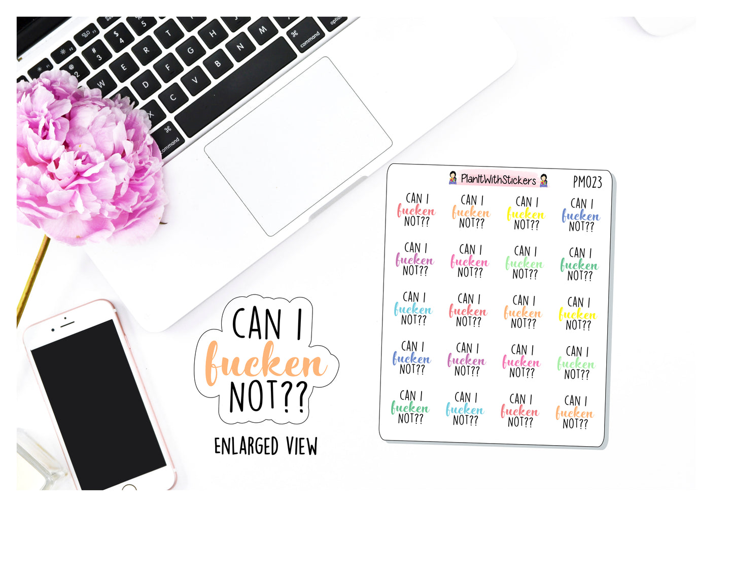 "Can I Fu*ken Not" Typography Cuss Word Adult Language Potty Mouth Sticker