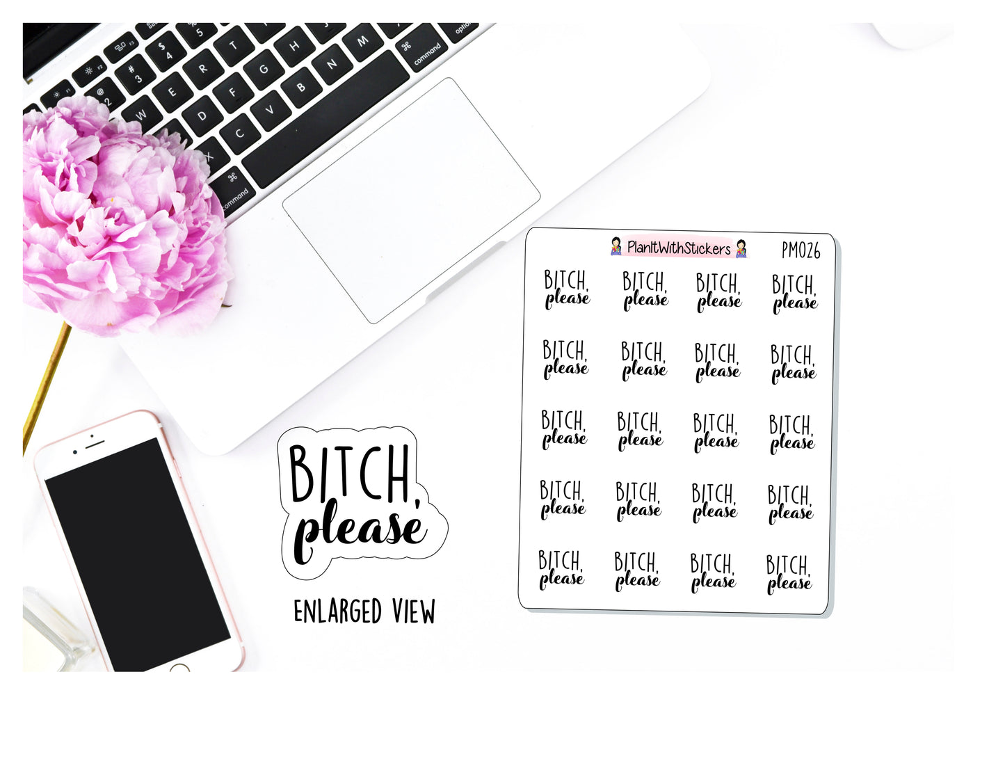 "Bi*ch, Please" Typography Cuss Word Adult Language Potty Mouth Sticker