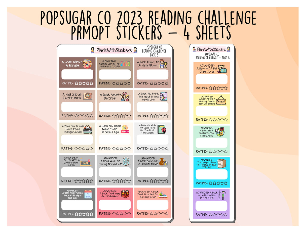 2023 Popsugar Reading Challenge Planner Sticker Kit Planner Stickers f