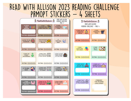 2023 ReadWithAllison Reading Challenge Planner Sticker Kit Planner Stickers for Journal, Book Planner, and Scrapbooks.