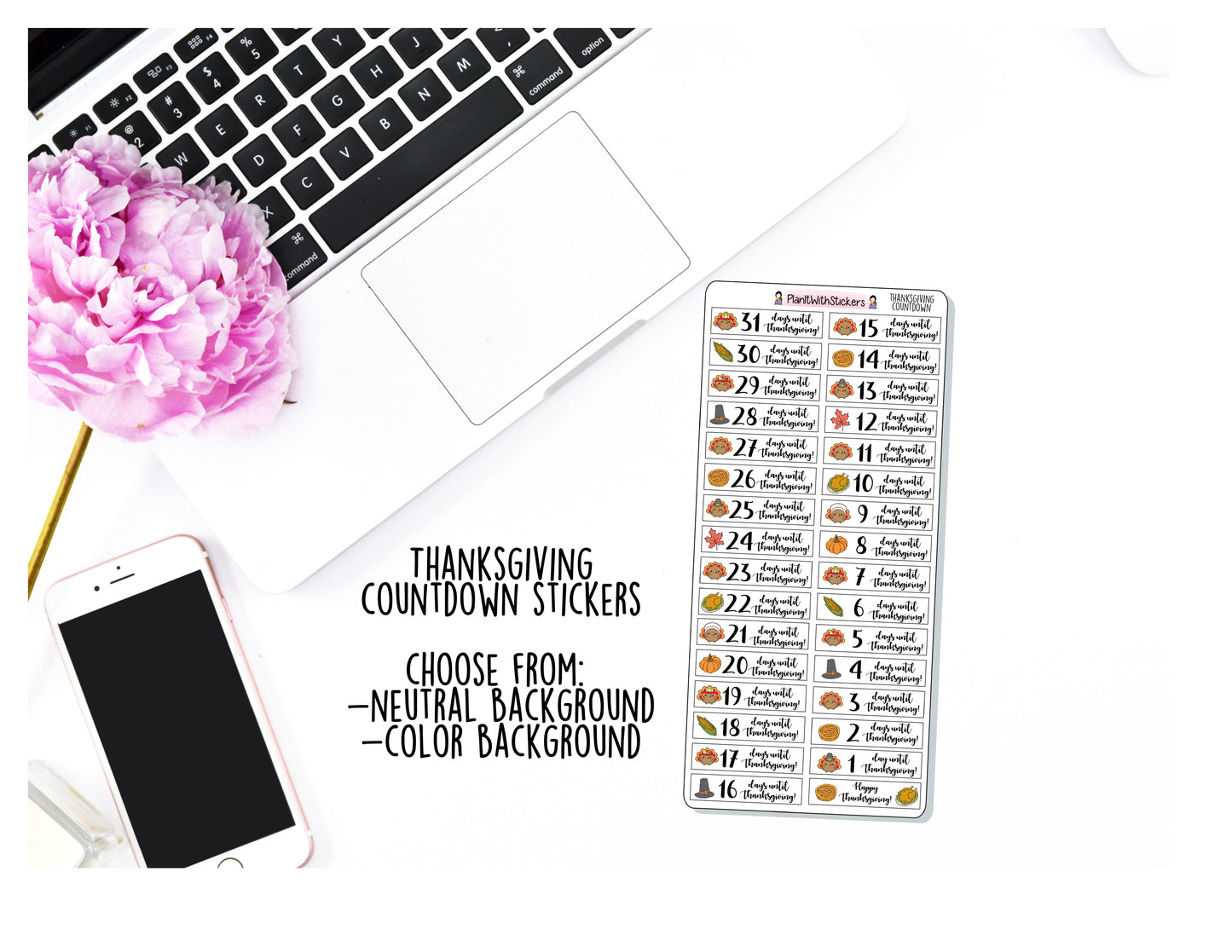 Thanksgiving Countdown Stickers - Neutral or Colour - for and Other Similar Sized Planners
