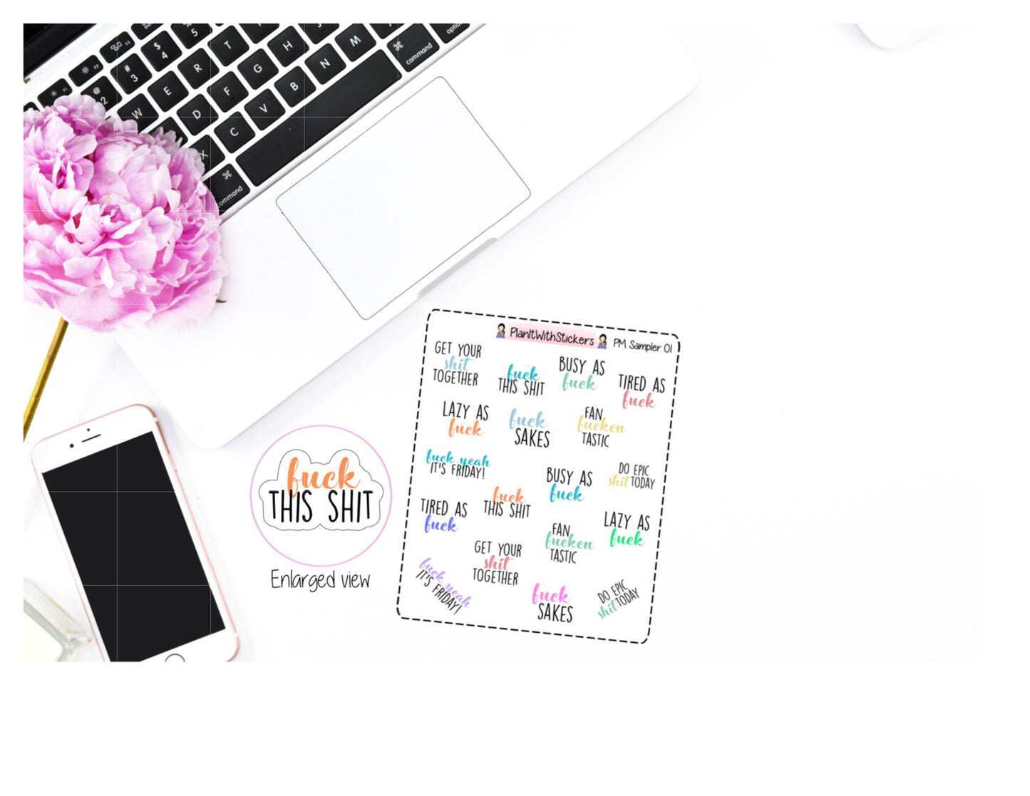Potty Mouth Sampler Stickers Typography Cuss Word Adult Language Potty Mouth Sticker for , Plum Paper, Recollections, and similar planners