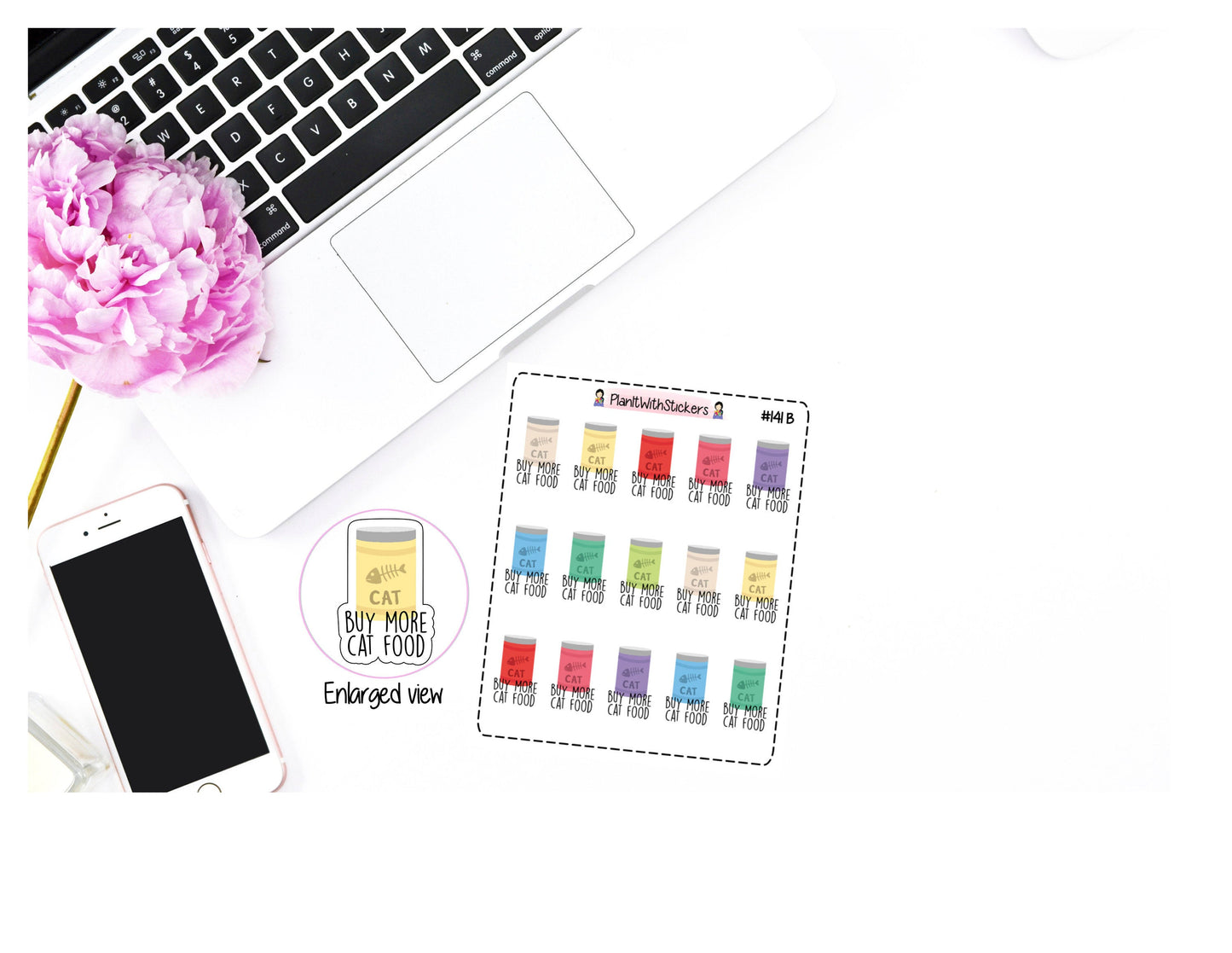 141B - Buy More Cat Food Kitty Cat Stickers for , Plum Paper, Recollections, and similar planners