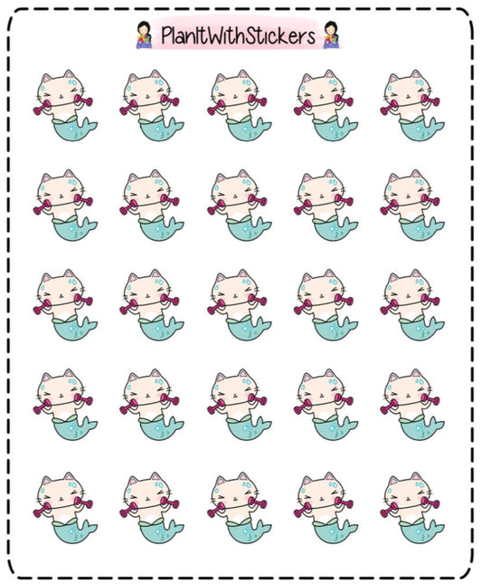 123C - Purrmaid Workout Time Get Fit Exercise Kitty Cat Task Stickers for Erin Condren, Plum Paper, Recollections, and similar planners