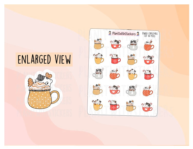 Kawaii Cat Christmas Drink Stickers