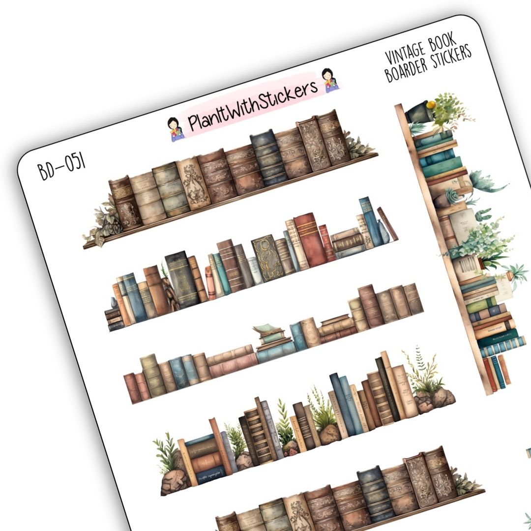 Notebook Border Sticker Vintage Library - Book Border Deco Stickers β PlanItWithStickers