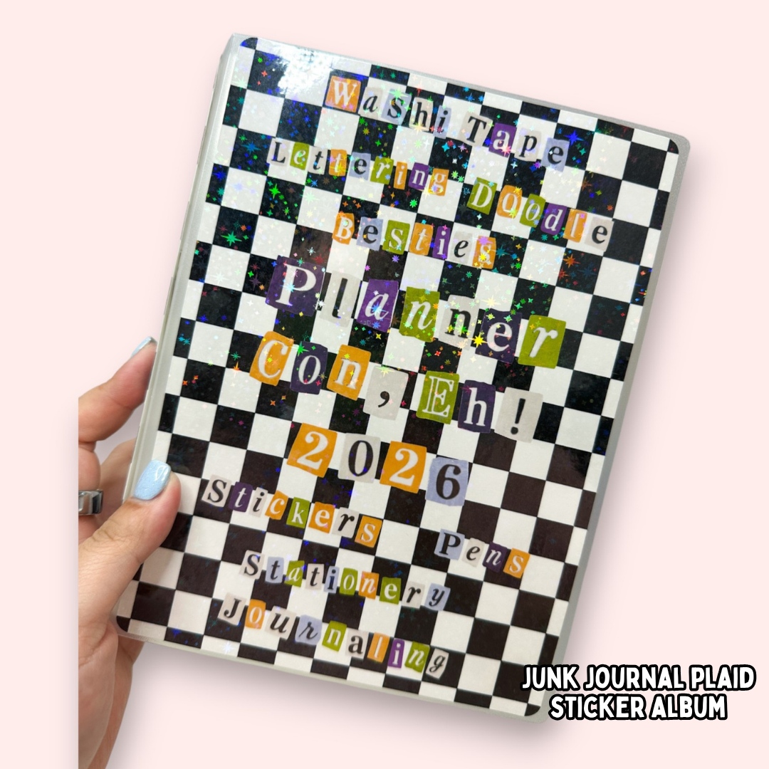 Planner Con, Eh! 2026 – Junk Journal Plaid Sticker Album (Pre-Order)