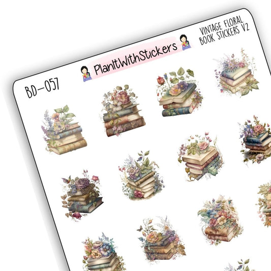 Vintage Library - Floral Book Icon Stickers - Version 2