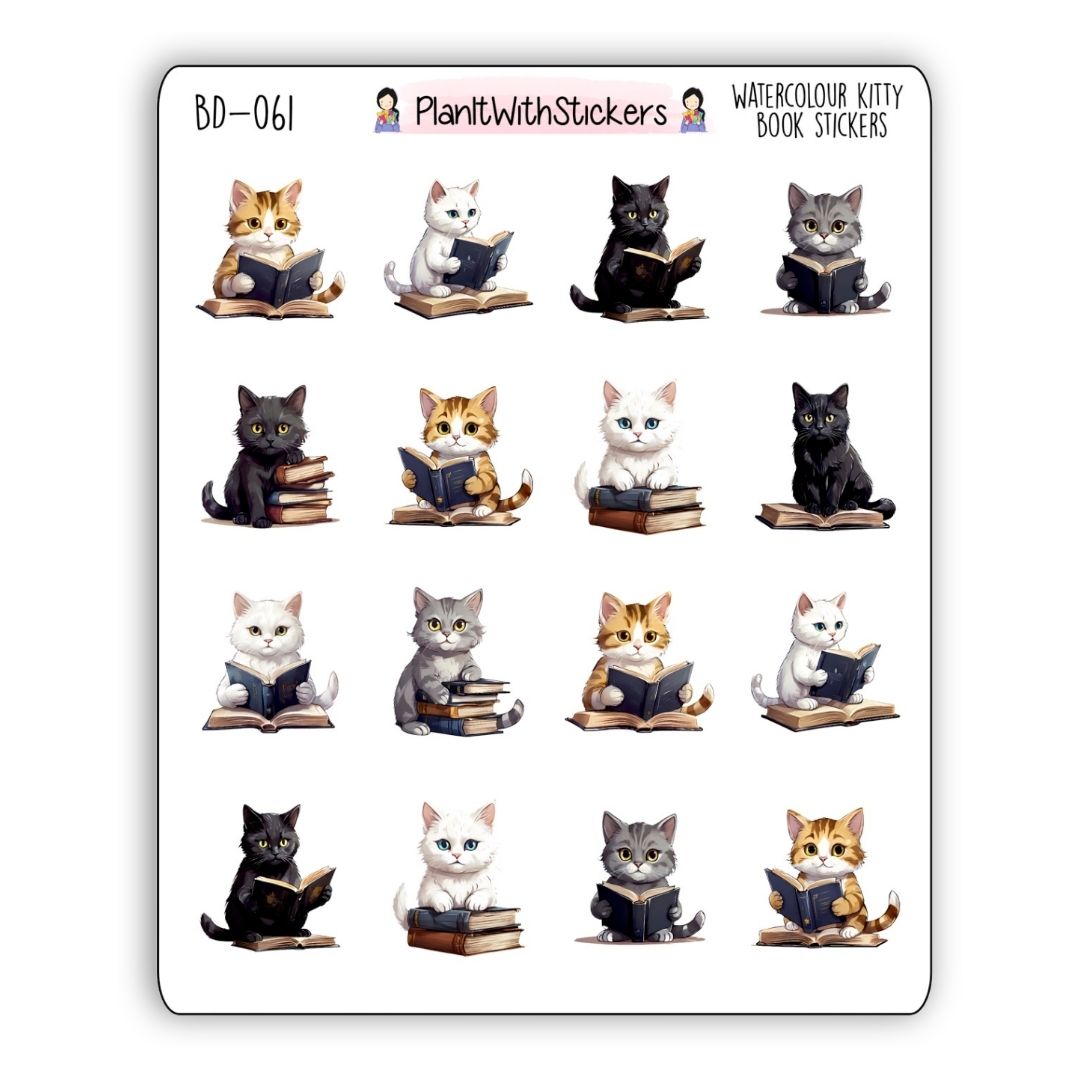 Watercolour Kitty Book Deco Stickers