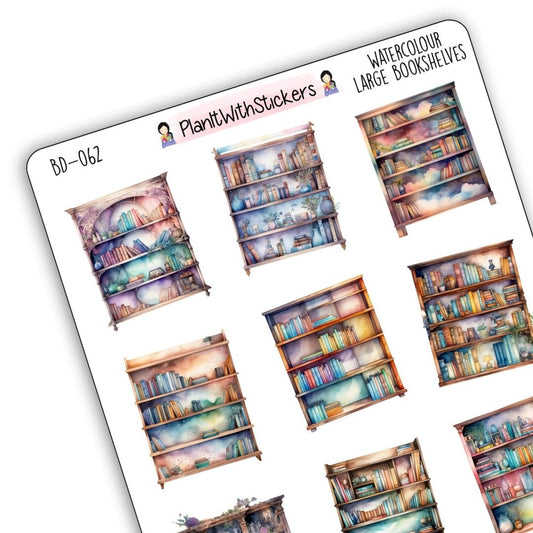 Watercolour Large Bookshelves Deco Sticker Sheet