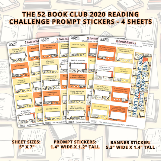 2020 - The 52 Book Club Reading Challenge Prompt Sticker Set