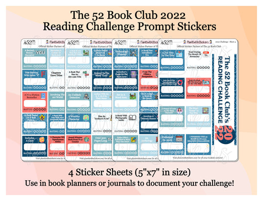 2022 - The 52 Book Club Reading Challenge Prompt Stickers for Reading Planners and Reading Journals