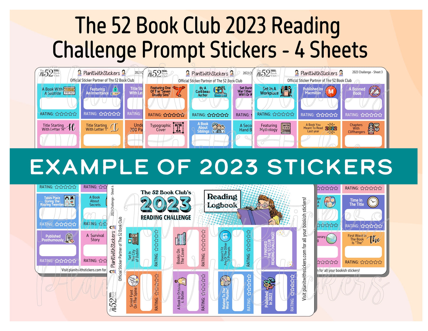 2024 - The 52 Book Club Reading Challenge Prompt Stickers for Reading Planners and Reading Journals