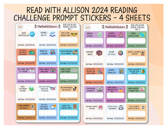 2024 ReadWithAllison Reading Challenge Planner Sticker Kit Planner Stickers for Book Journal and Planner