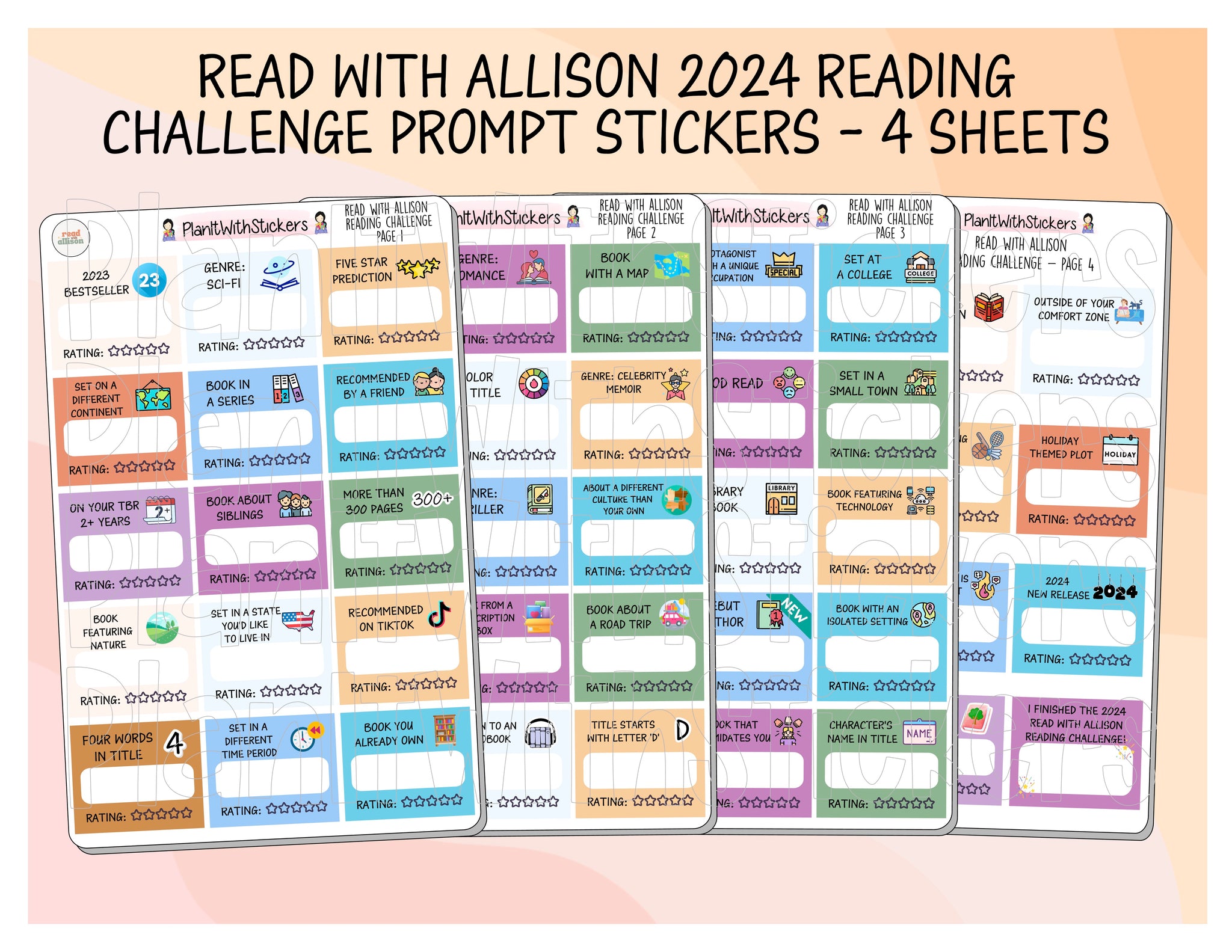 2024 ReadWithAllison Reading Challenge Planner Sticker Kit Planner Stickers for Book Journal and Planner
