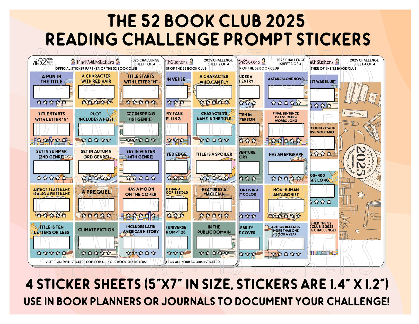 2025 - The 52 Book Club Reading Challenge Prompt Sticker Set for Planners and Journals