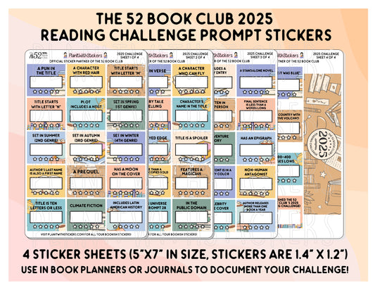 2025 - The 52 Book Club Reading Challenge Prompt Sticker Set for Planners and Journals