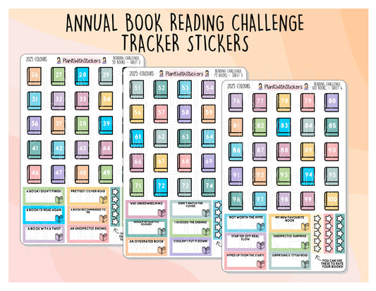 2025 Annual Book Reading Challenge Tracker Sticker Bundle (Choose between 25 to 200 Books!)