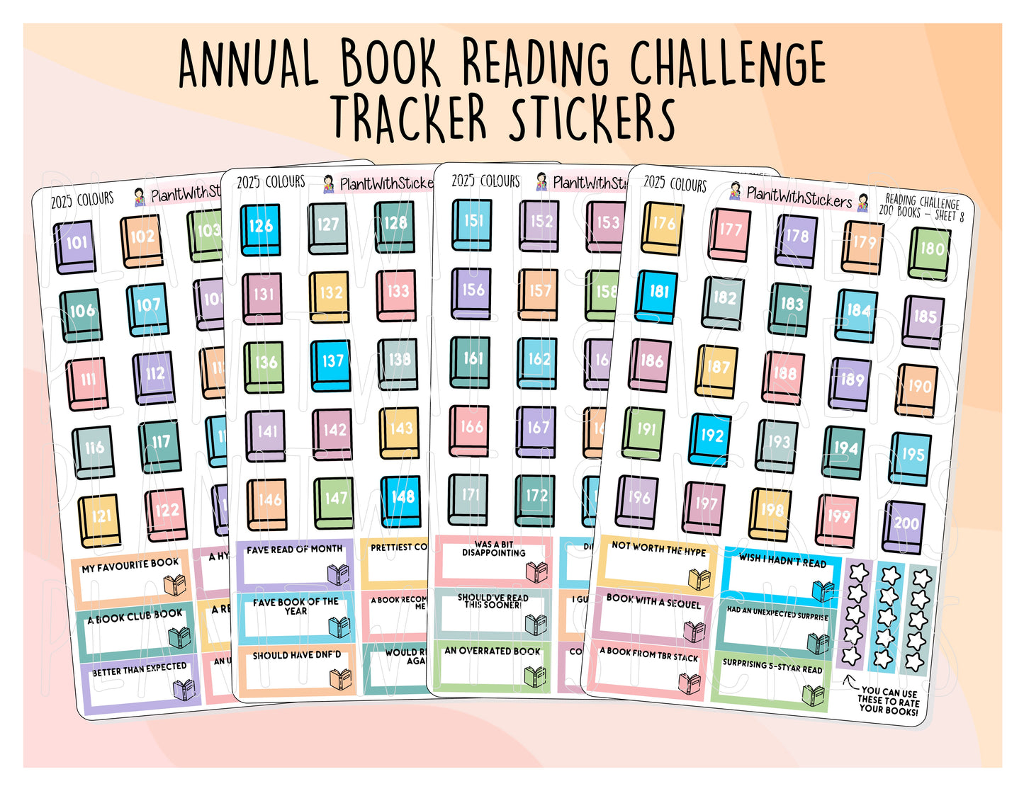 2025 Annual Book Reading Challenge Tracker Sticker Bundle (Choose between 25 to 200 Books!)