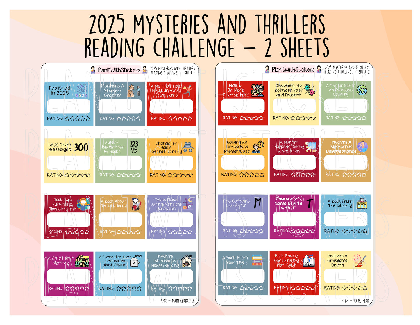 2025 Mysteries and Thrillers Reading Challenge for Book Journal and Planners