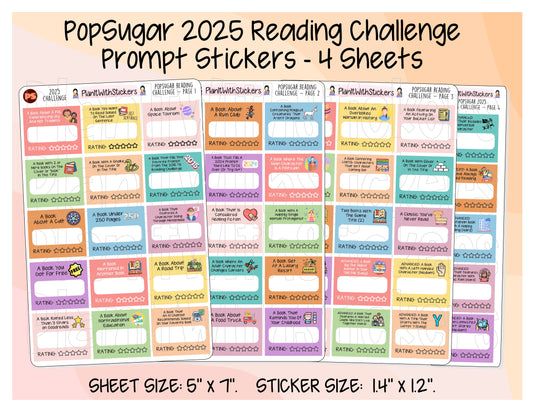 2025 Popsugar Reading Challenge Planner Sticker Kit for Book Planner and Journals