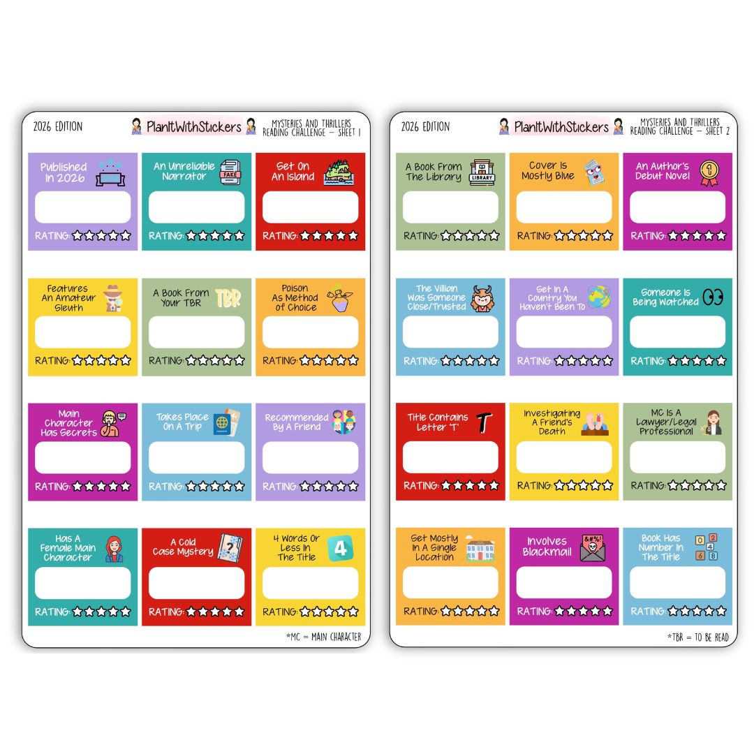2026 Mysteries and Thrillers Reading Challenge Stickers