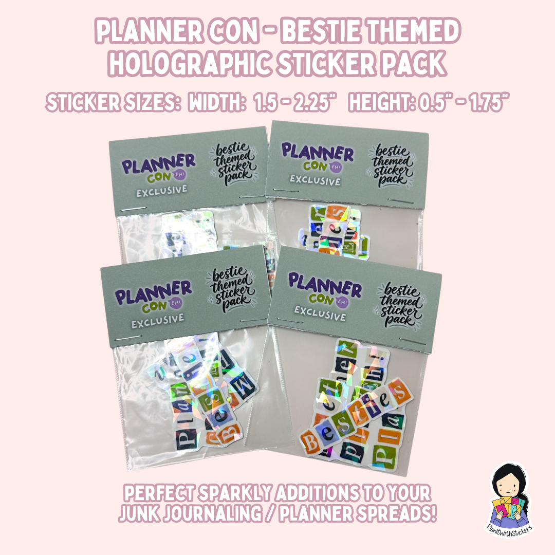 Planner Con, Eh! 2026 - Bestie Themed Holographic Diecut Sticker Pack