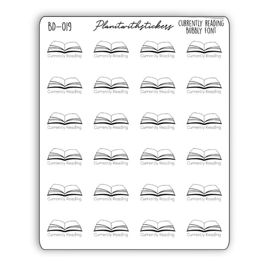 Currently Reading Open Book Stickers - Bubbly Font (Monochrome/Foiled)