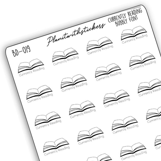 Currently Reading Open Book Stickers - Bubbly Font (Monochrome/Foiled)