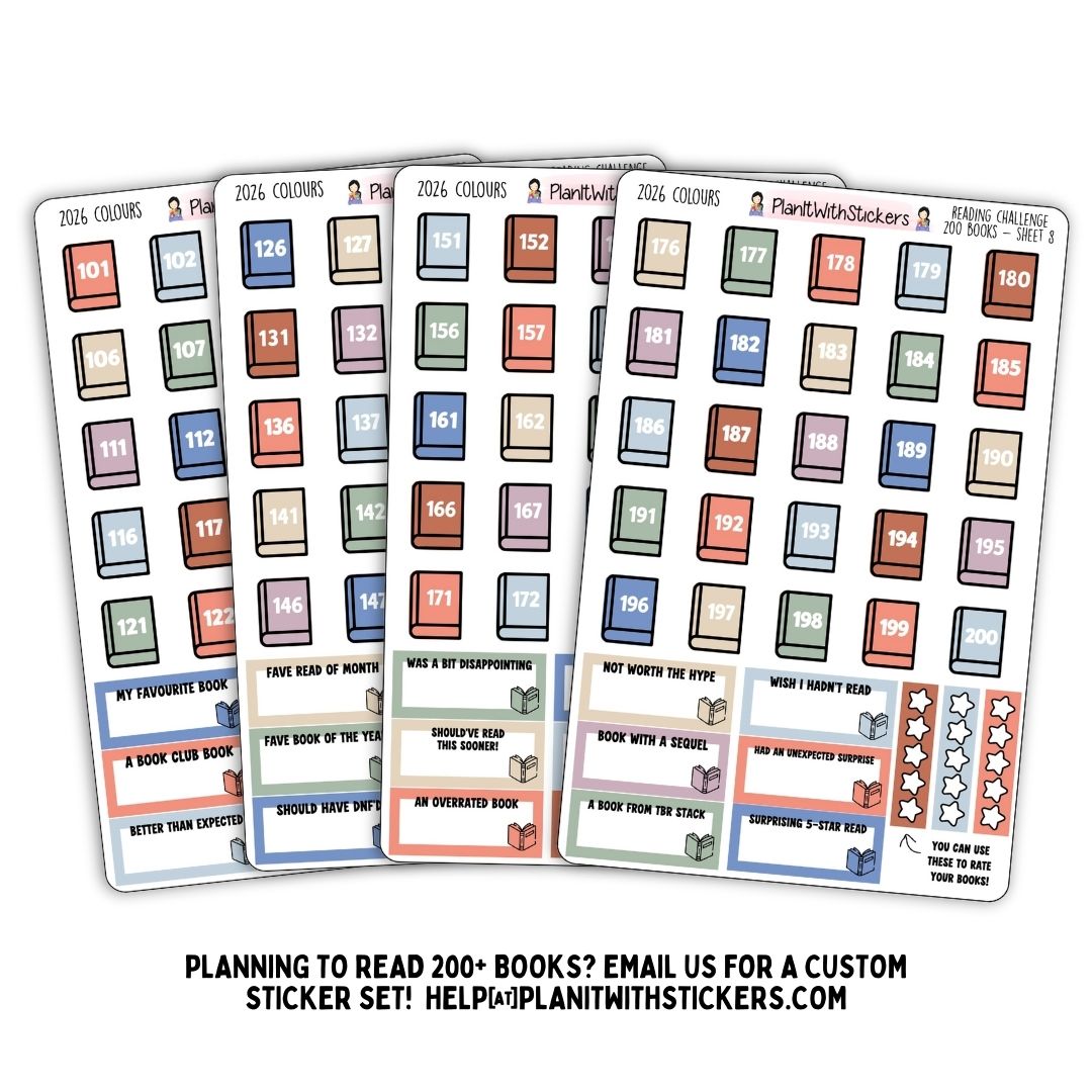 2026 - Annual Book Reading Challenge Tracker Sticker Bundle (Choose between 25 to 200 Books!)